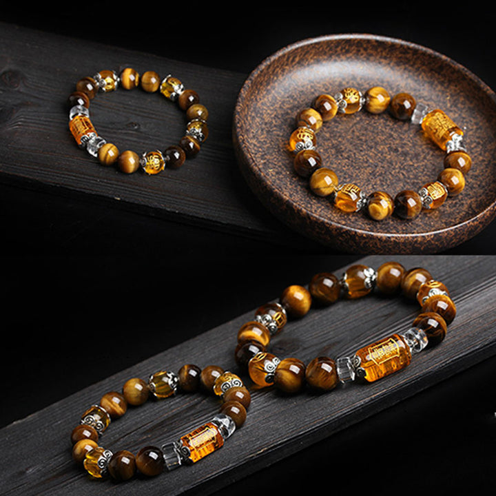 Pulsera de prosperidad y fortuna con cuentas de ojo de tigre y Buddha Stones
