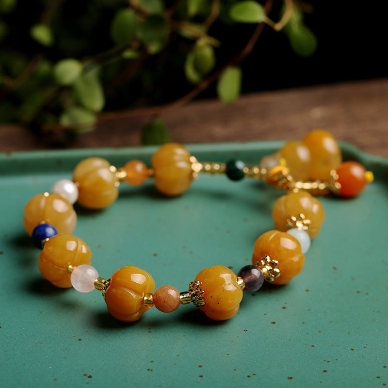 Pulsera de riqueza Pixiu de jade de seda dorada con Buddha Stones