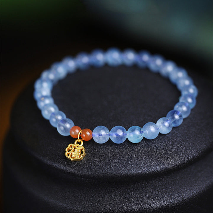 Pulsera con dije curativo de ágata roja de aguamarina natural