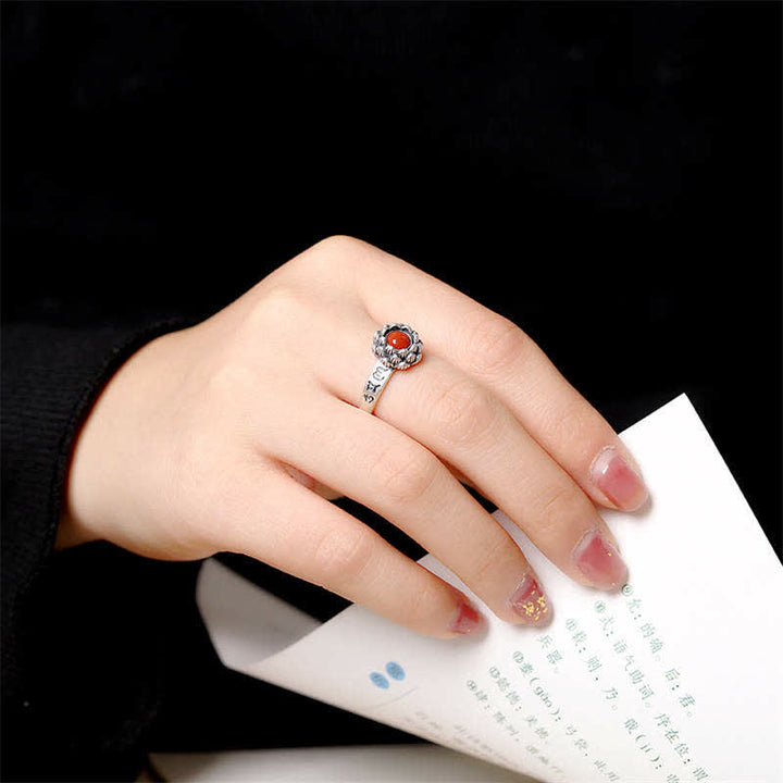 Anillo de bendición de confianza de ágata roja de loto de plata de ley 925 - image 2