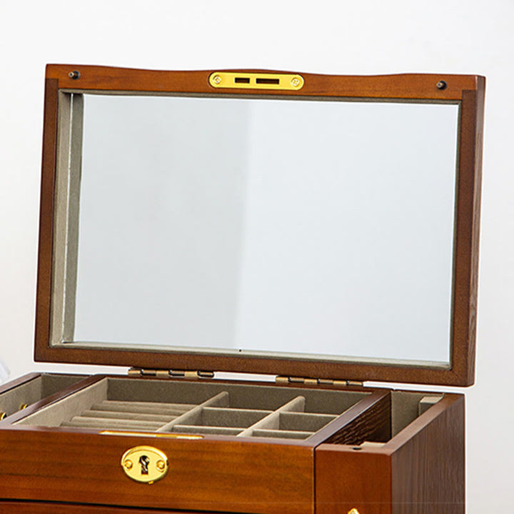 Caja de almacenamiento de joyería de madera de gran capacidad Vintage con Buddha Stones con espejo