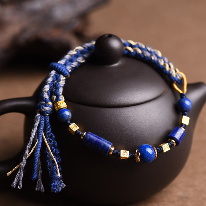 Pulsera de cuerda positiva con cuentas de lapislázuli y lazurita natural hecha a mano con Buddha Stones - image 2