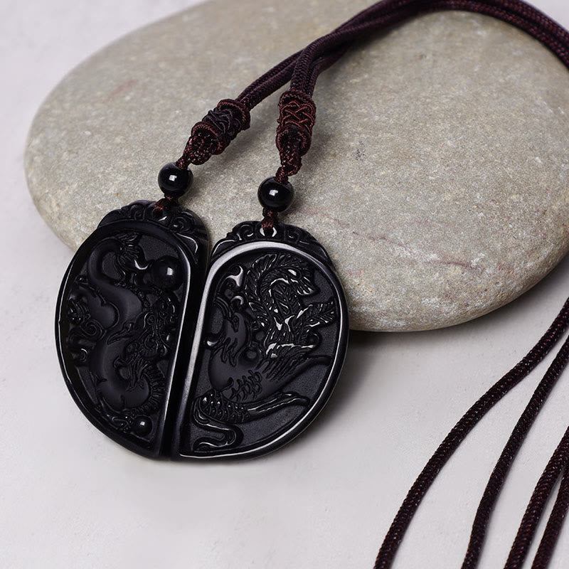 Collar con colgante de protección de fénix, dragón de amor, obsidiana negra, Buddha Stones - image 5