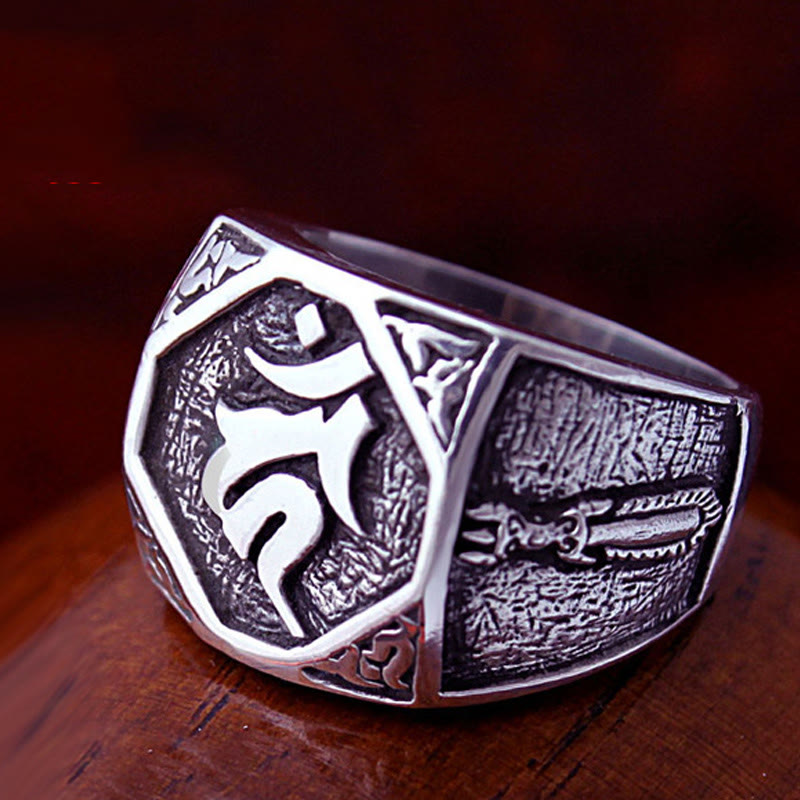 Anillo ajustable de protección tallada con diseño sánscrito de plata de ley 925 con Buddha Stones - image 16