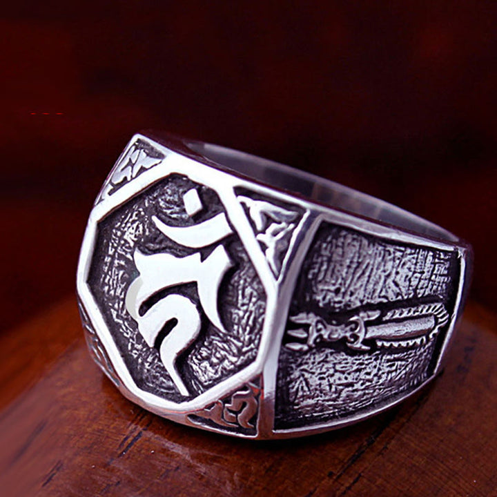 Anillo ajustable de protección tallada con diseño sánscrito de plata de ley 925 con Buddha Stones - image 16