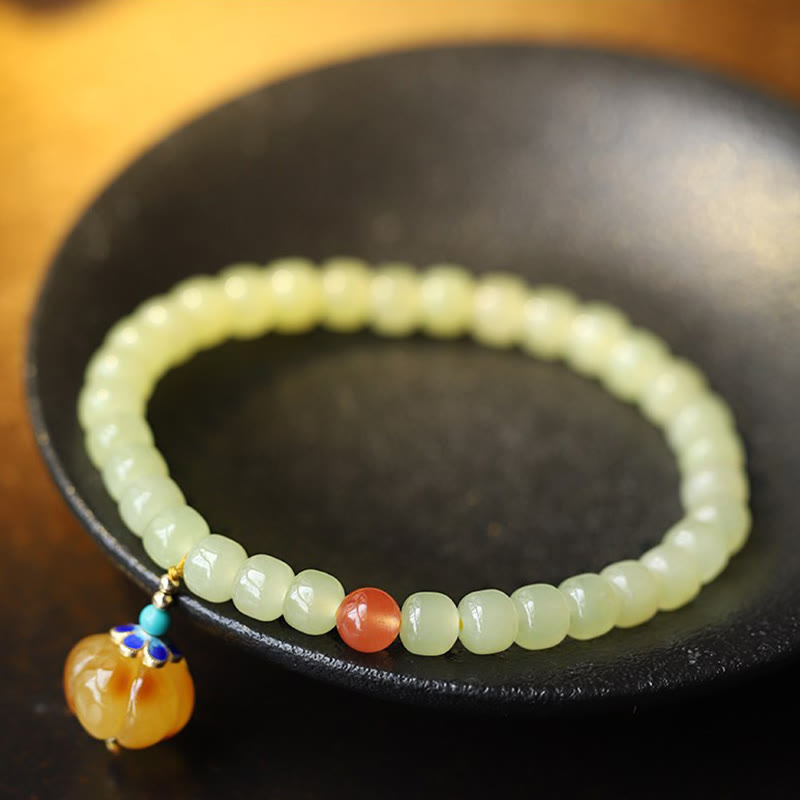 Pulsera de prosperidad de cristal de ágata roja ámbar calabaza de jade hetiano natural