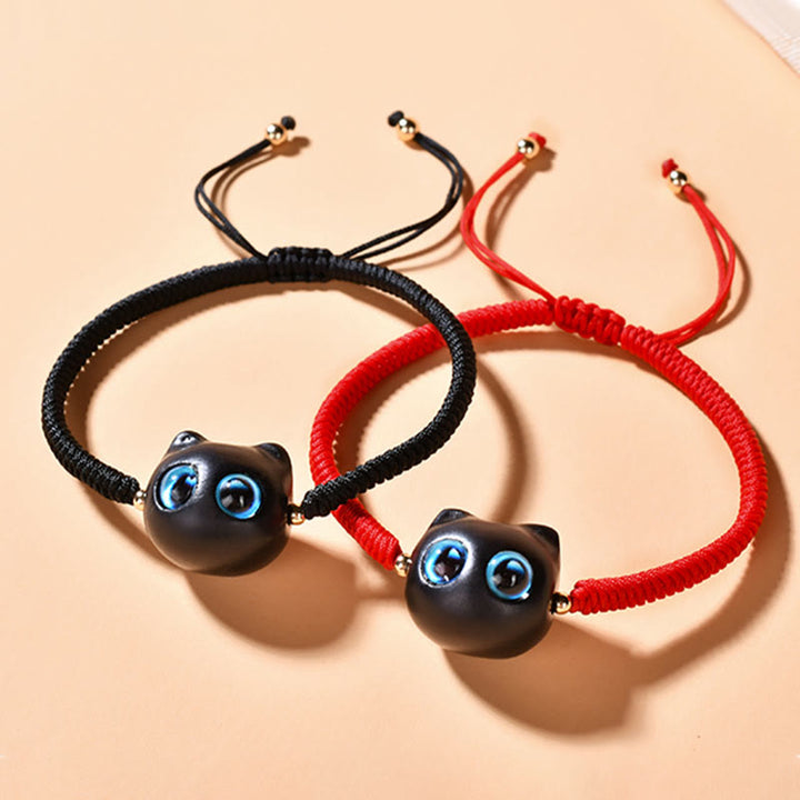 Pulsera trenzada con nudo de King Kong de la paz con patrón de cabeza de gato de madera de ébano con Buddha Stones - image 3