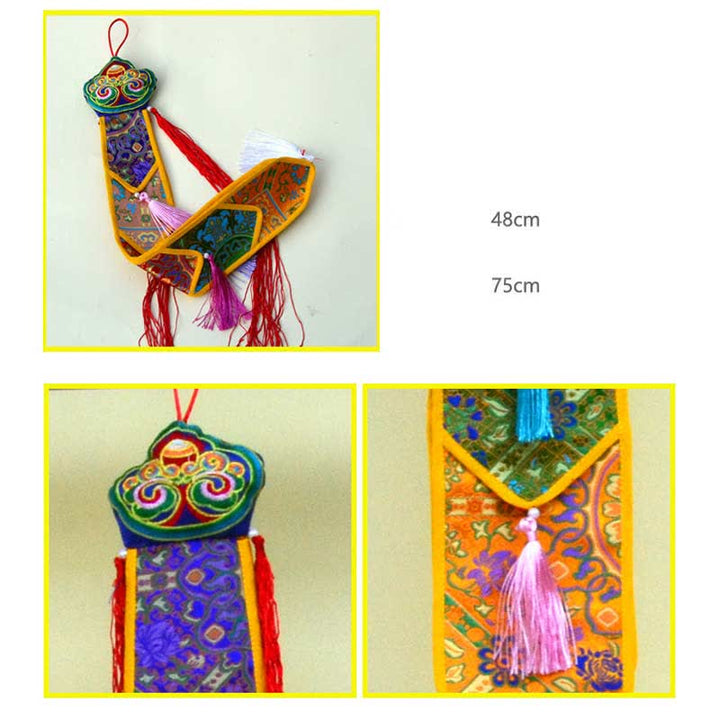 Flor de loto Ocho símbolos auspiciosos Meditación Iluminación Borlas coloridas Arte de pared