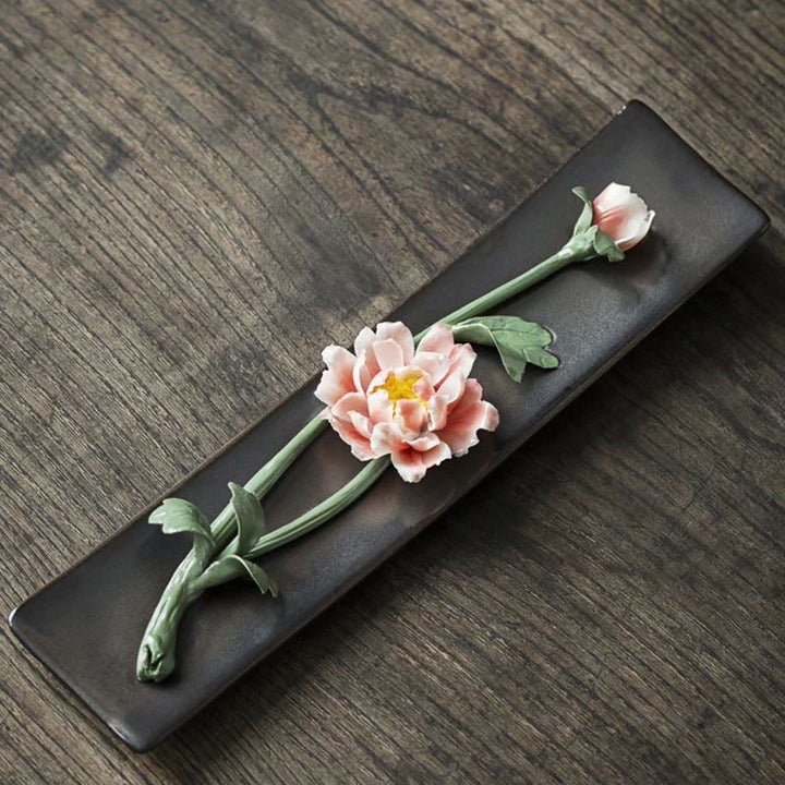Quemador de incienso espiritual de cerámica con flor de rosa y peonía de loto