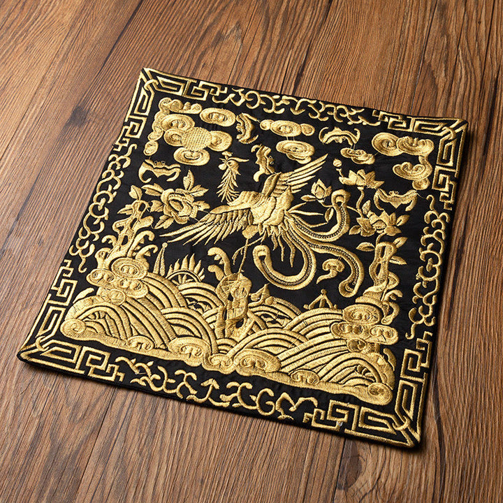 Alfombrilla para taza bordada con Buddha Stones , dragón Fénix, Kirin, posavasos para taza de té, tapete para té Kung Fu