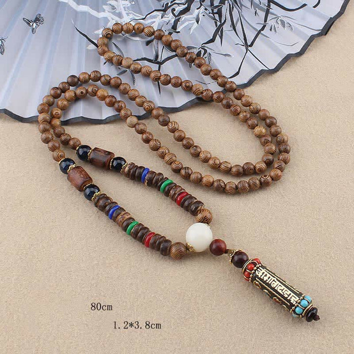 Buddha Stones tibetano Om Mani Padme Hum Dzi cuentas wengué collar de madera colgante - image 5