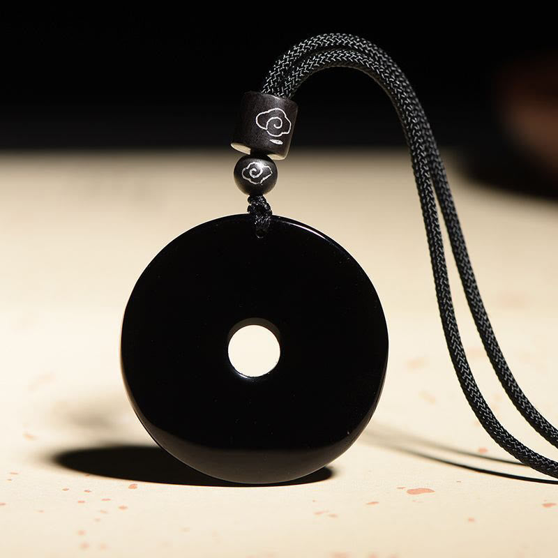 Collar con colgante de fuerza con hebilla de paz, obsidiana negra Natural del zodíaco chino , Buddha Stones - image 8