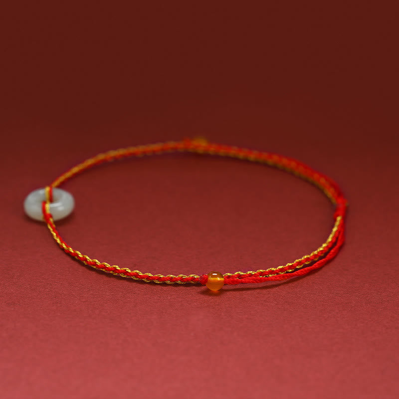 Pulsera tobillera trenzada con Buddha Stones, hebilla redonda de la paz, Jade, suerte, abundancia