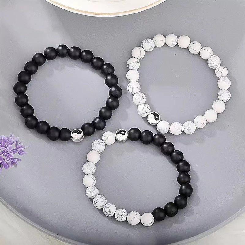 Buddha Stones, 3 uds., cuentas de piedra esmerilada de turquesa blanca Natural, pulsera de riqueza Yin Yang