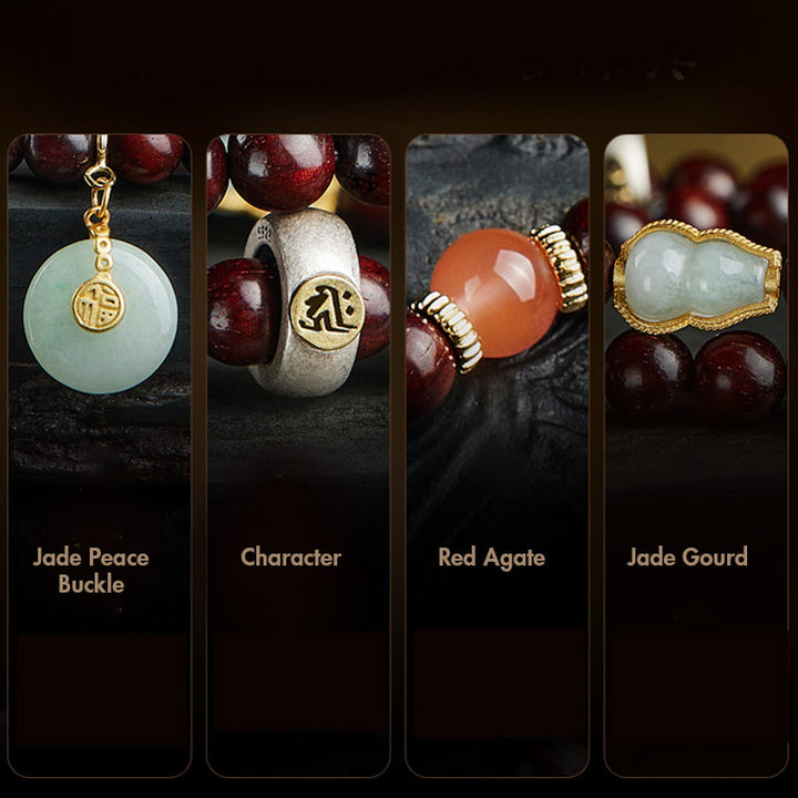 Buddha Stones Zodíaco Chino Buda Natal Hoja Pequeña Sándalo Rojo Jade Ágata Roja PiXiu Sooth Pulsera