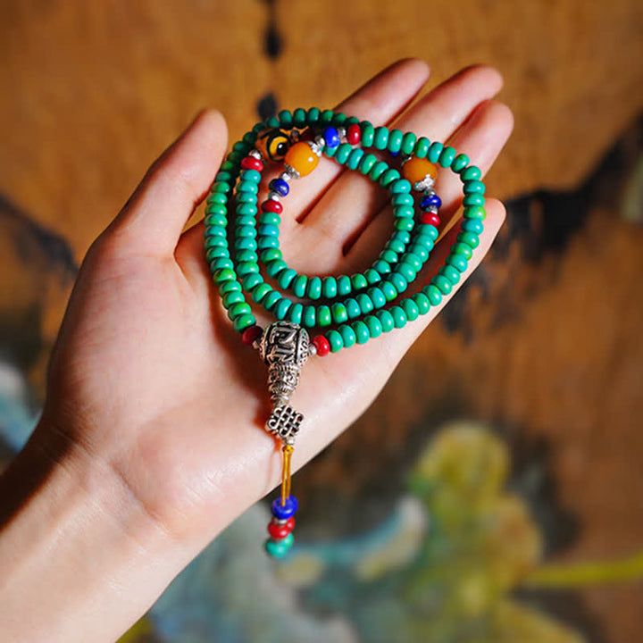 Pulsera de protección de cuentas Dzi de turquesa tibetana con 108 cuentas Mala