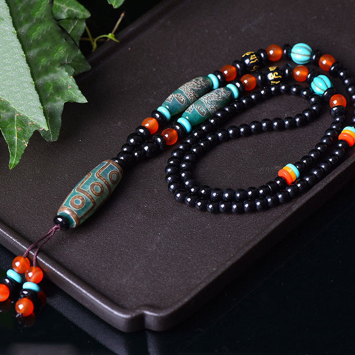 Colgante de collar de protección Om Mani Padme Hum con cuentas Dzi tibetanas de nueve ojos con Buddha Stones - image 2