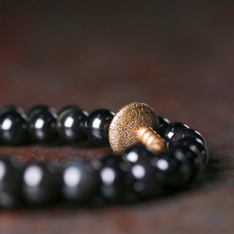 Pulsera de doble vuelta de cobre y obsidiana arcoíris con Buddha Stones