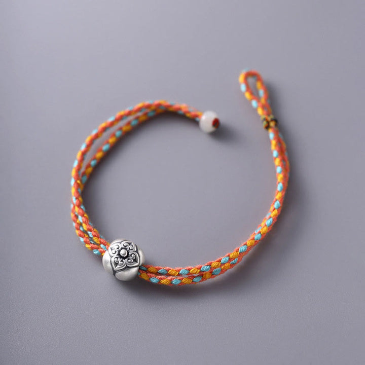 Pulsera Trenzada Multicolor De La Suerte Caqui De Plata De Ley 999 Con Buddha Stones