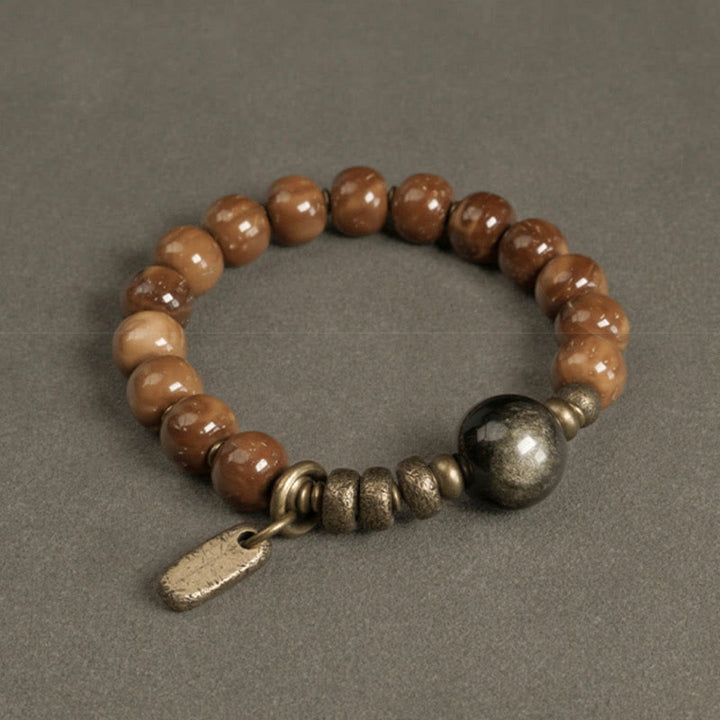 Pulsera de la suerte con Buddha Stones de Kuka, ojo de tigre, brillo dorado, obsidiana, cobre, riqueza