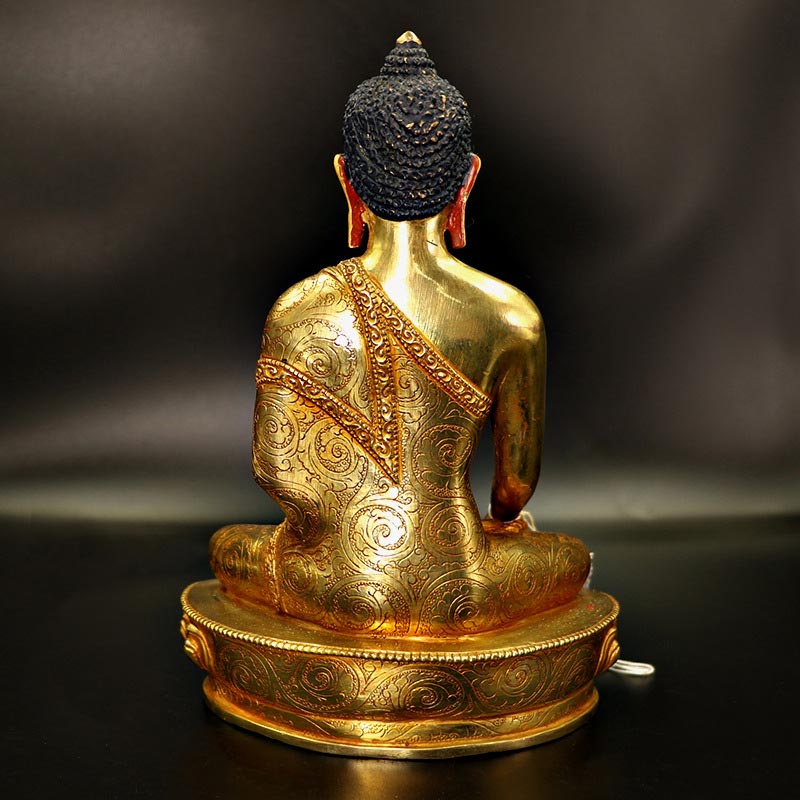 Buda Shakyamuni Medicina Buda Compasión Cobre Chapado En Oro Estatua Decoración