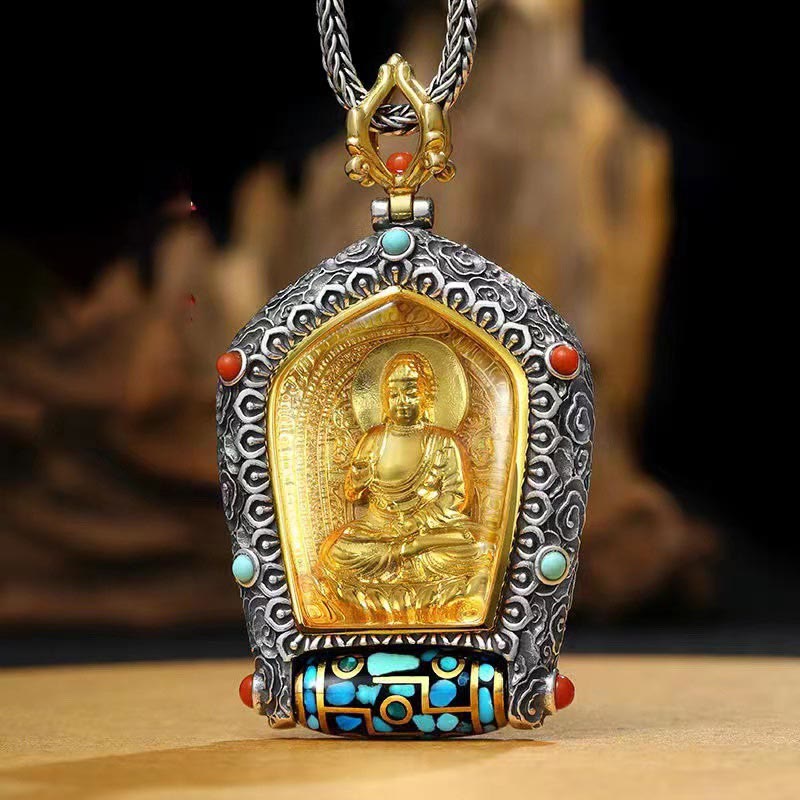 Colgante de collar de cuentas Dzi giratorio del zodiaco chino del Tíbet Buda natal Thangka prosperidad - image 1