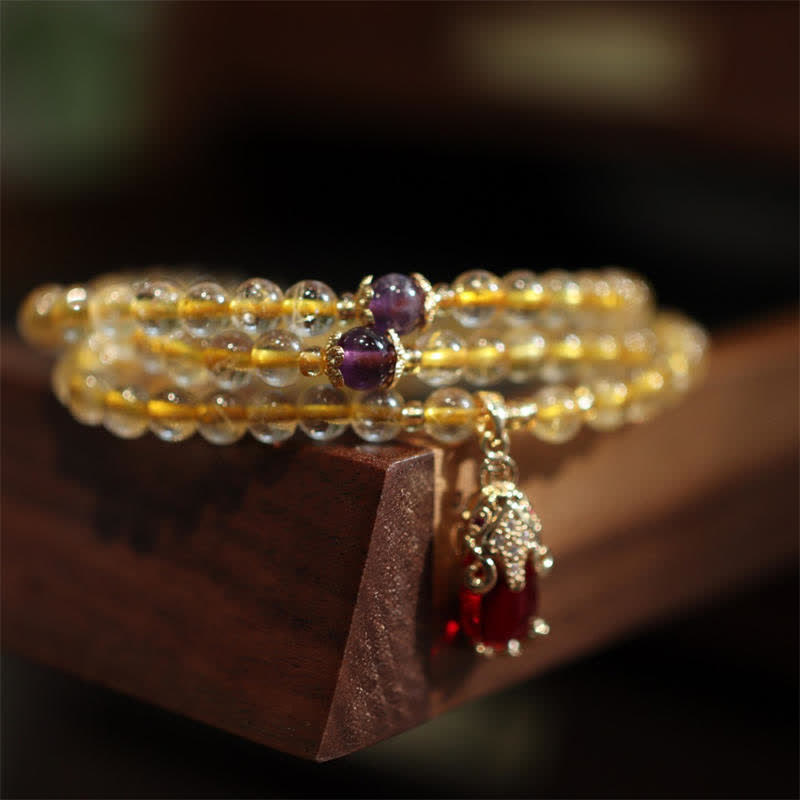 Pulsera de protección de la felicidad de la prosperidad de PiXiu con Buddha Stones , citrino, amatista