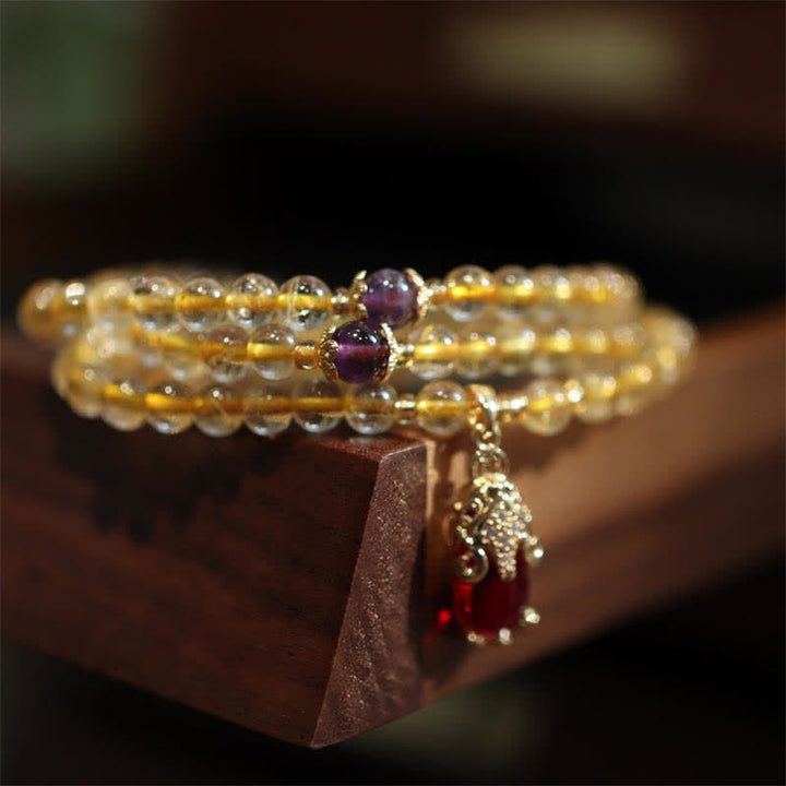 Pulsera de protección de la felicidad de la prosperidad de PiXiu con Buddha Stones , citrino, amatista