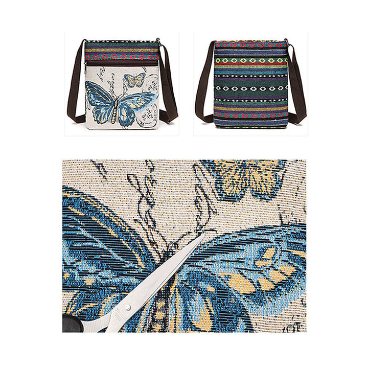 Bolso bandolera de lona bordado con mariposa de elefante, bolso bandolera