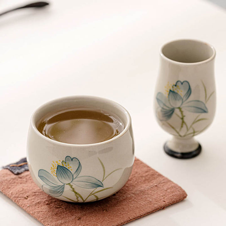 Taza de té de cerámica de flor de loto pintada a mano con Buddha Stones, taza de té de Kung Fu