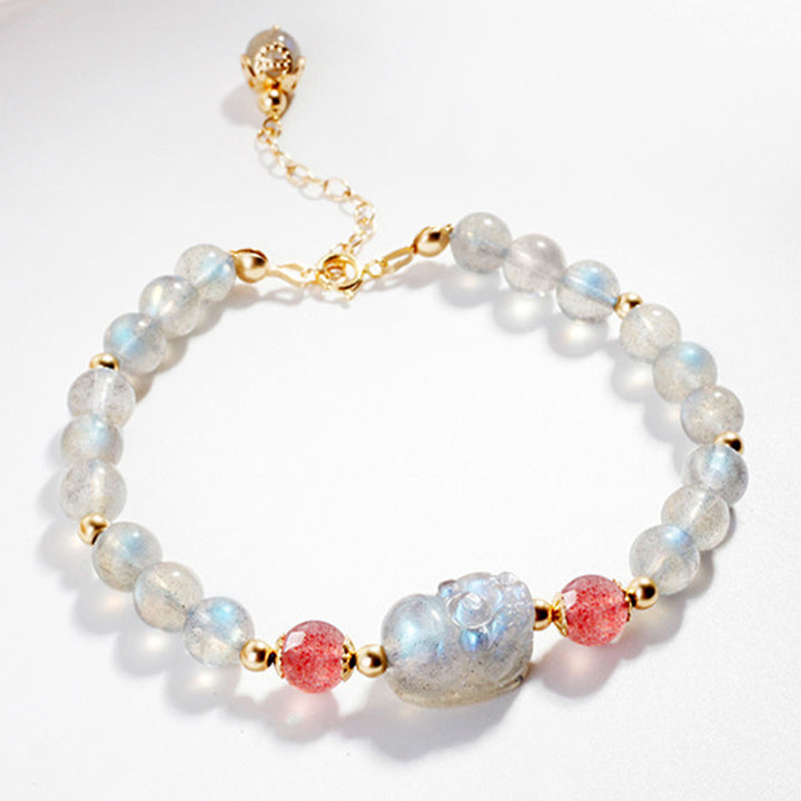 Pulsera curativa PiXiu de cuarzo fresa, piedra lunar, Buddha Stones