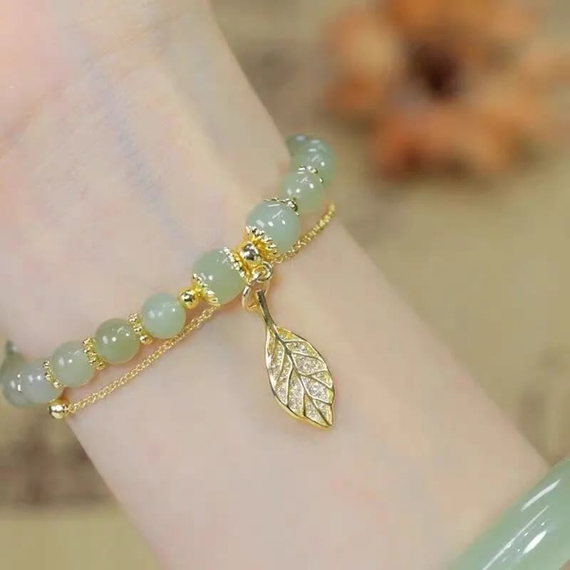 Pulsera con cuentas de la suerte, con Buddha Stones, hoja de jade, Ginkgo, tulipán, cacahuete, Fu