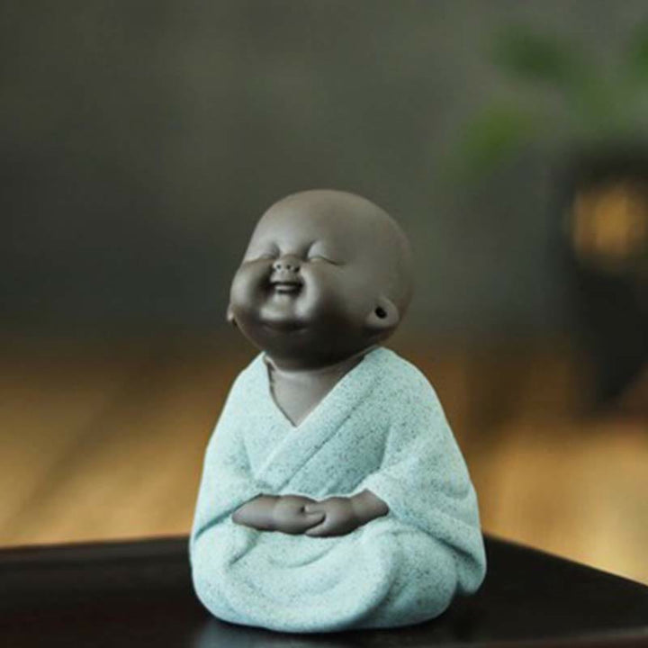 Buddha Stones siempre sonriendo, Buda riéndose, riqueza, suerte, arcilla púrpura, estatua de Maitreya, decoración - Pequeño monje verde sentado - image 17