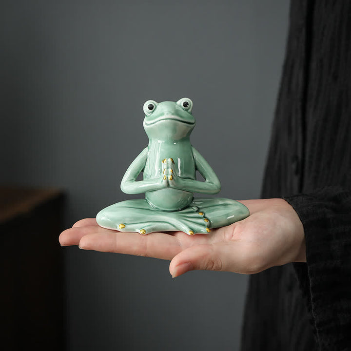 Decoración de estatua de rana Zen de cerámica meditando - image 0