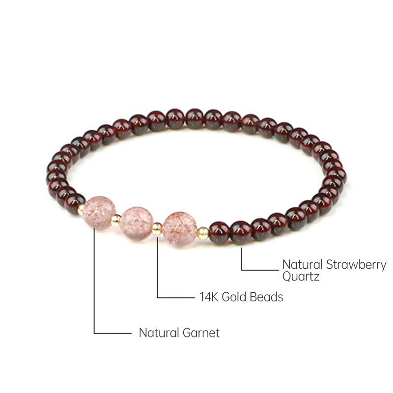 Pulsera Calma de Cuarzo Fresa Granate Natural de Piedras de Buddha Stones