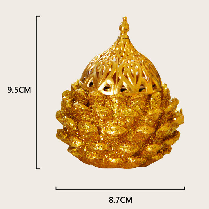 Mini quemador de incienso con diseño de cono de pino dorado, decoración de mesa para el hogar, rituales espirituales
