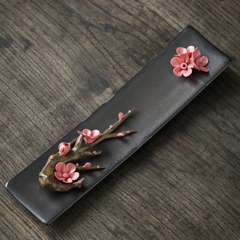 Quemador de incienso espiritual de cerámica con flor de rosa y peonía de loto