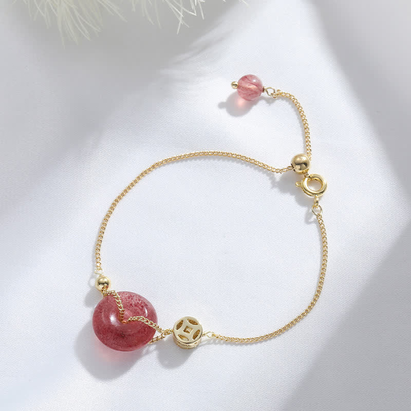 Pulsera de amor con moneda y hebilla de paz de cuarzo fresa