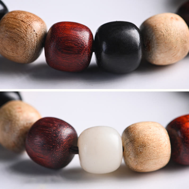 Pulsera de protección con grabado de gato lindo de madera de ébano de sándalo rojo de hoja pequeña con Buddha Stones - image 10