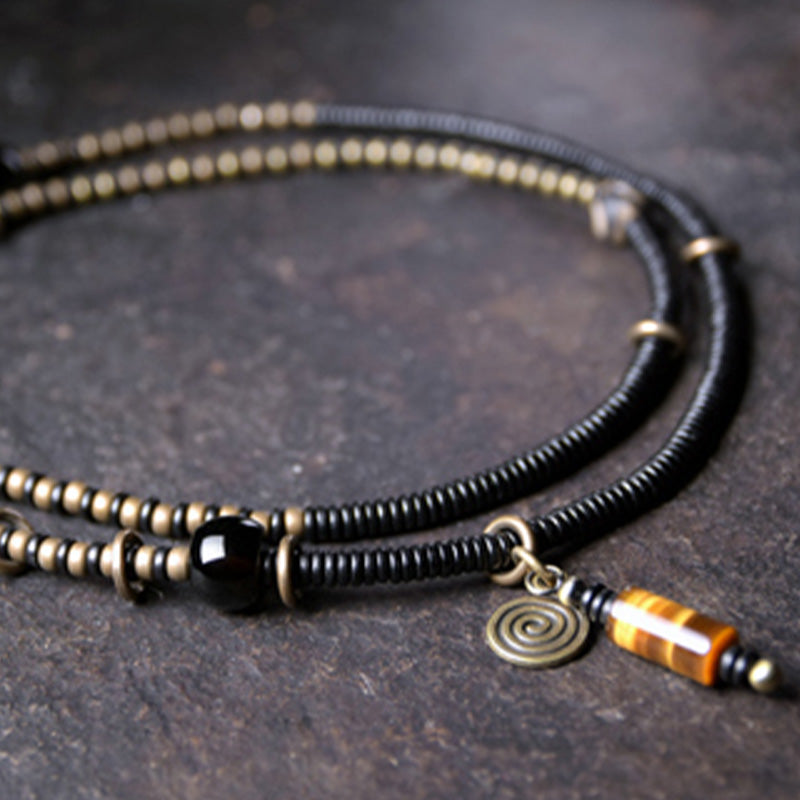 Buddha Stones madera de ébano cuentas Dzi cobre paz pareja pulsera collar colgante