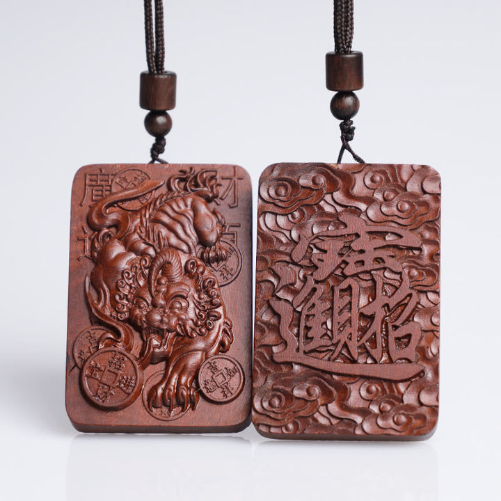 Buddha Stones, relámpago Natural, madera de azufaifa, PiXiu, moneda de cobre, colgante de collar de buena fortuna