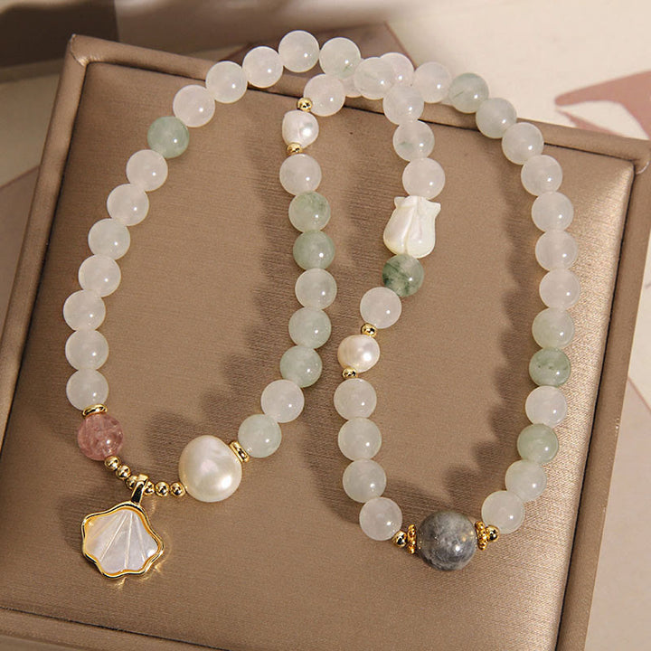 Pulsera de la suerte de concha de jade de doble capa con Buddha Stones