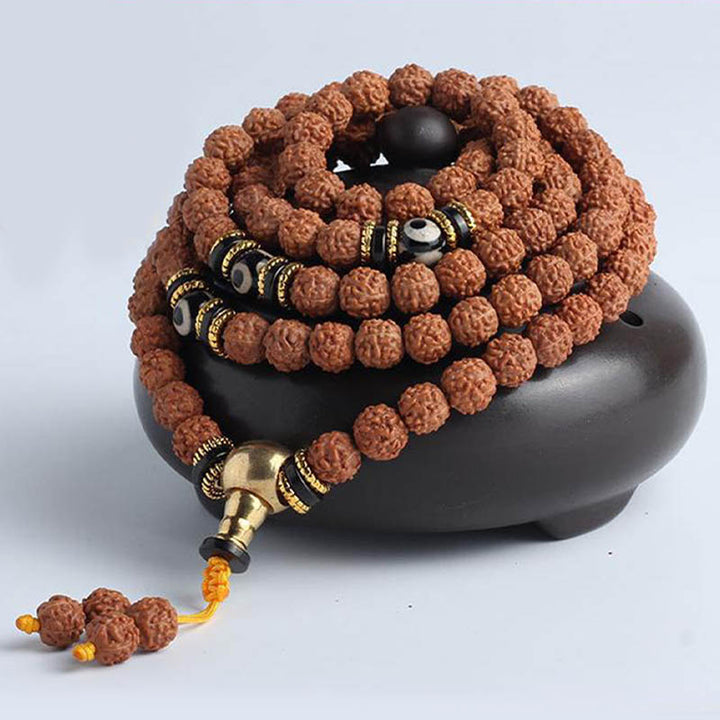 Buddha Stones 108 cuentas Mala Rudraksha Bodhi Semilla Dzi cuentas suerte pulsera de riqueza