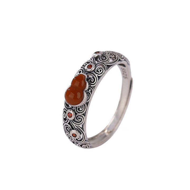 Anillo auspicioso de bendición de calabaza de jade cian de ágata roja de plata de ley 925 - image 4