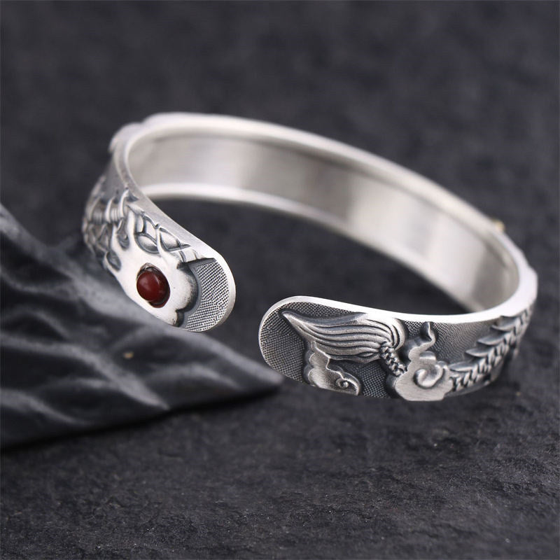 Brazalete de protección de fuerza de dragón de plata de ley 999 con Buddha Stones