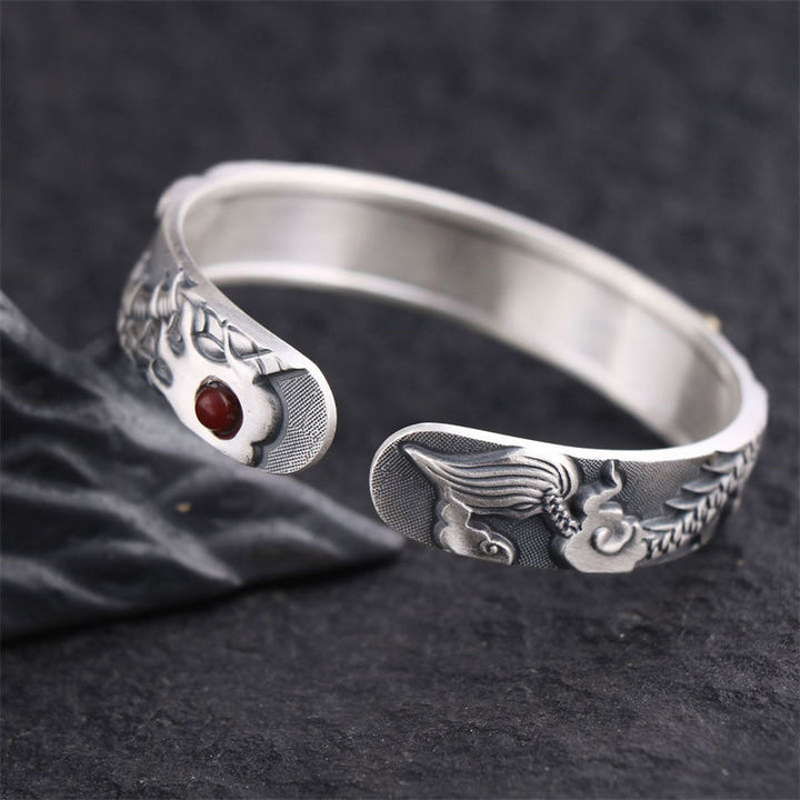 Brazalete de protección de fuerza de dragón de plata de ley 999 con Buddha Stones
