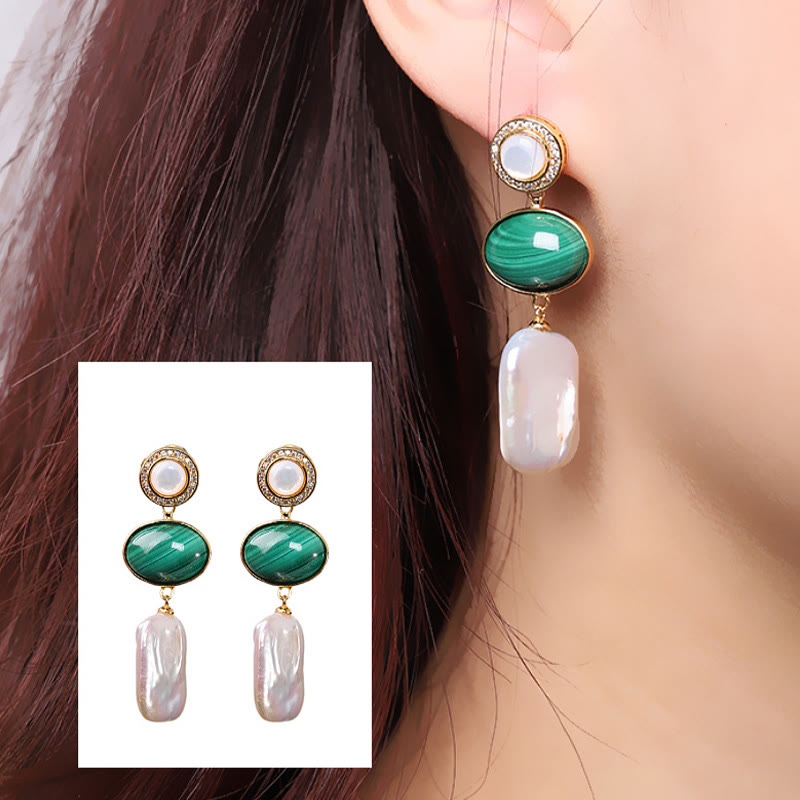 Pendientes colgantes de sabiduría curativa de malaquita, Perla Barroca Natural de Plata de Ley 925 con Buddha Stones