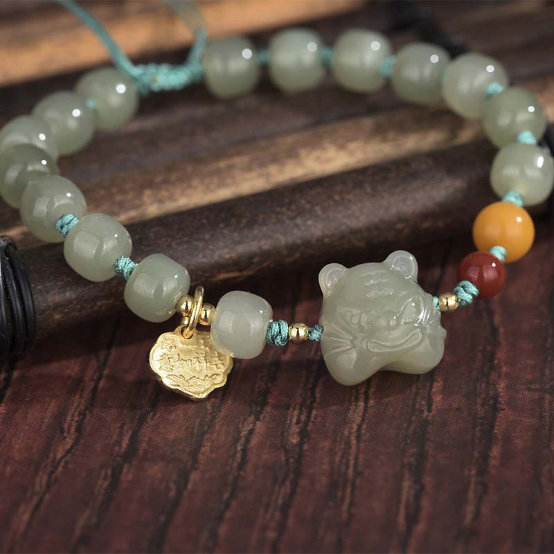 Pulsera de hilo de bendición de jade de tigre del zodíaco chino