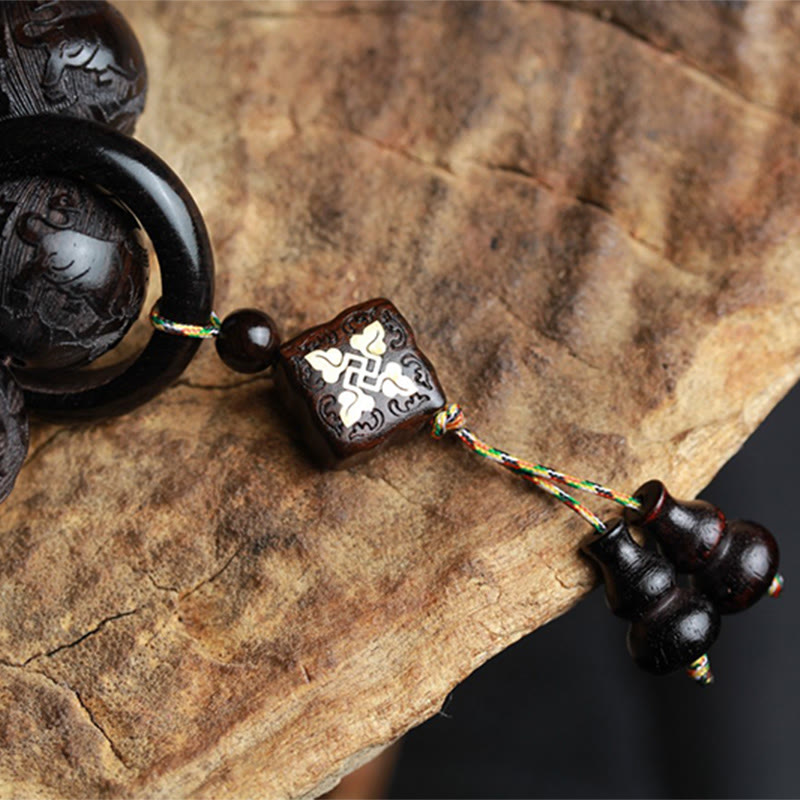 Pulsera de equilibrio de calabaza grabada con Buddha Stones , madera de ébano, carácter chino, Yin Yang