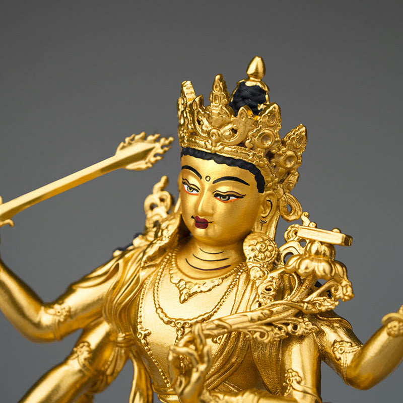 Estatuilla de oro Manjusri Bodhisattva de cuatro brazos, estatua de cobre de serenidad y compasión, decoración del hogar - image 1